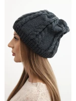 Dámska zimná vlnená čiapka s pleteným vzorom K452 graphite