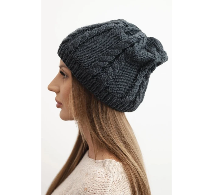 Dámska zimná vlnená čiapka s pleteným vzorom K452 graphite
