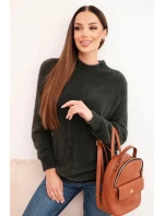 Dámský svetr s model 21780797 texturou a vlnou a dlouhým rukávem khaki - K-Fashion