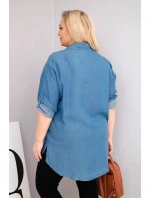 Dámske lyocelové tričko s predĺženým chrbtom a gombíkovými rukávmi Denim