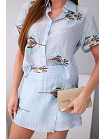 Dámske tričko s krátkym rukávom a sukňa-šortky s výšivkou modrej farby