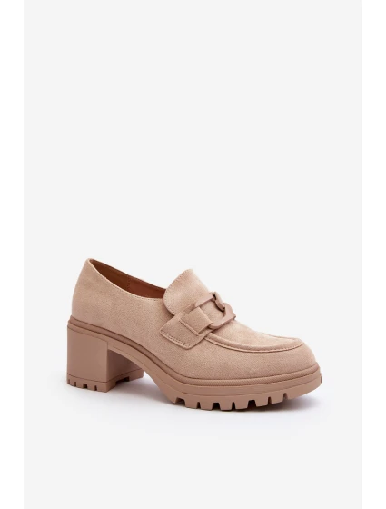 Sametové boty na podpatku béžové model 21646812 - VINCEZA