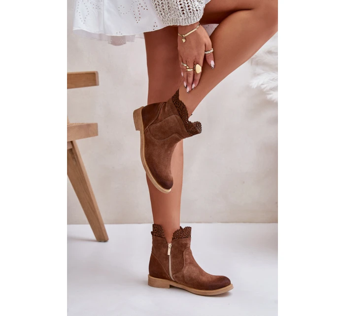 Niskie Botki Damskie Na Płaskim Obcasie Zamszowe Lewski 3624 Brązowe Niskie Botki Damskie Na Płaskim Obcasie Zamszowe Lewski 3624 Brązowe
