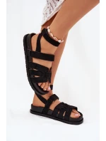 Eko Zamszowe Sandały Damskie Z Rzepami Czarne Valpera Eko Zamszowe Sandały Damskie Z Rzepami Czarne Valpera