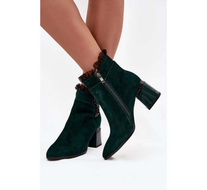 Dámske členkové topánky D&A z prírodného semišu - fľaškovo zelená Dámske členkové topánky D&A z prírodného semišu - fľaškovo zelená