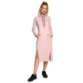 Dámske pletené midi šaty M688 púdrové - MOE Dámske pletené midi šaty M688 púdrové - MOE