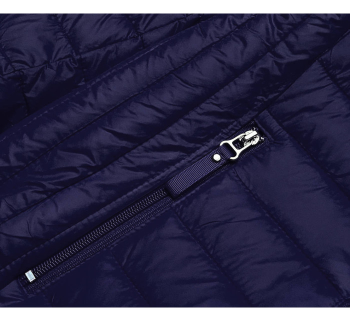 Tmavě modrá dámská prošívaná bunda s kapucí (B0123-3)