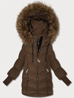 Hnědá dámská zimní bunda s stahovacími lemy model 21794509 - HAPPY HOUSE