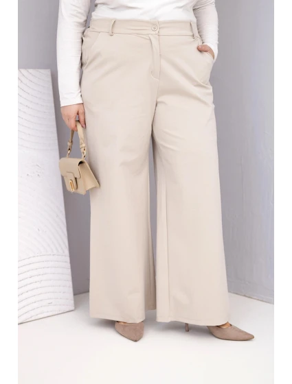 Dámské kalhoty Plus Size s širokou nohavicí a vysokým pasem béžové Dámské kalhoty Plus Size s širokou nohavicí a vysokým pasem béžové