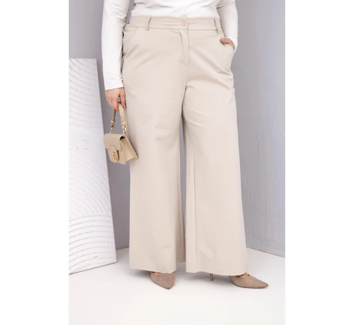 Dámske Plus veľkosť široké nohavice s vysokým pásom béžová
