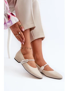 Skórzane Baleriny Damskie Na Płaskim Obcasie Laura Messi 2774 Beżowe