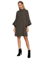Šaty áčkového střihu s rukávy khaki barva model 18004271 - Moe Šaty áčkového střihu s rukávy khaki barva model 18004271 - Moe