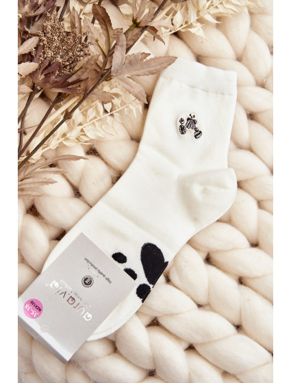 Dámske bavlnené ponožky s aplikáciou medvedíka, biele