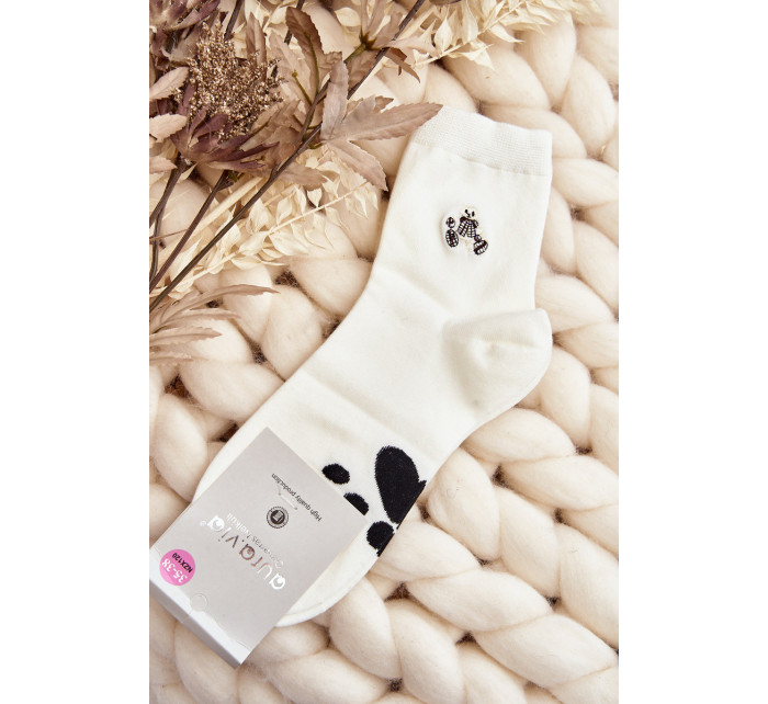Dámske bavlnené ponožky s aplikáciou medvedíka, biele