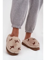 Dámske domáce papuče s kožušinou a mašľami - béžové Saviera Dámske domáce papuče s kožušinou a mašľami - béžové Saviera