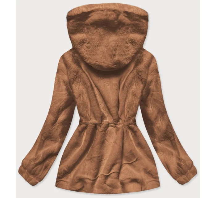 Hnedá kožušinová dámska bunda s kapucňou (BR9596-12)