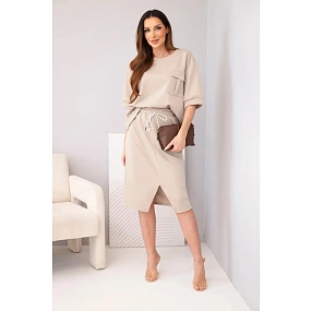 Dámský komplet s halenkou a midi sukní máslový fango