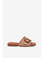 Klapki Damskie Na Płaskim Obcasie Z Klamrą Beżowe Lanoni