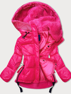 Krátka ružová dámska zimná bunda s kapucňou (JIN211)