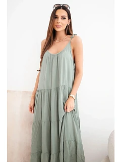 Dámské viskózové šaty na model 22141184 ramínkách khaki - K-Fashion