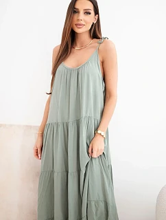 Dámske viskózové šaty na khaki ramienka