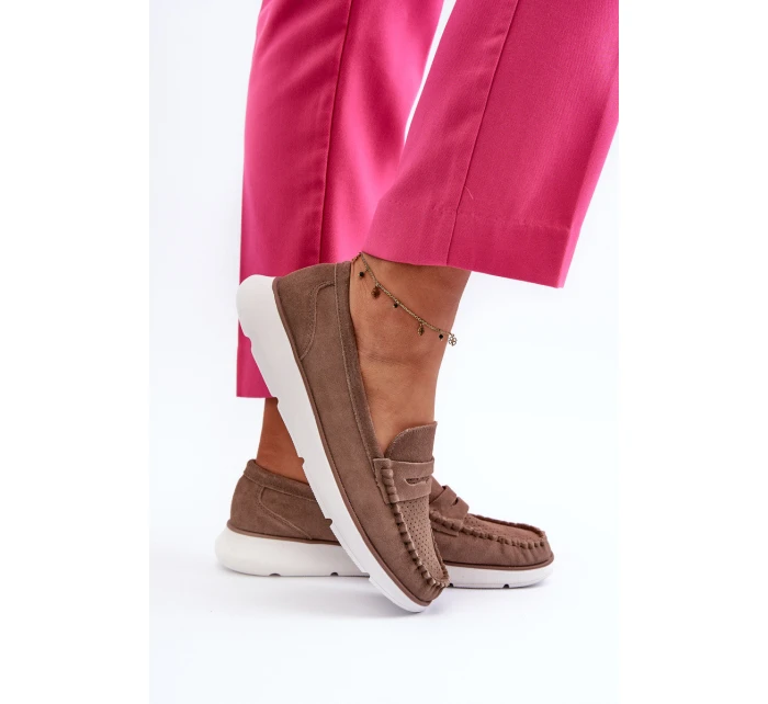 Sametové mokasíny na platformě hnědé model 21655649 - SERGIO LEONE