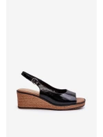 Dámské lakované sandály na platformě model 21657324 Černé - SERGIO LEONE