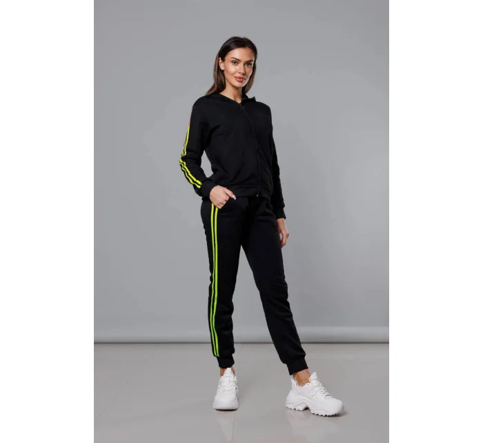 Dámska tepláková súprava s pruhmi čierno-limetková (KK0057)
