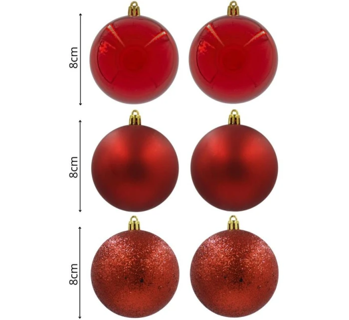 DEKORATÍVNE PLASTOVÉ OZDOBY BEZPEČNÉ 6KS 80MM ČERVENÉ