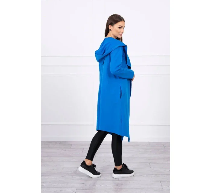 Dlhý kabát s kapucňou nevädzovo modrý