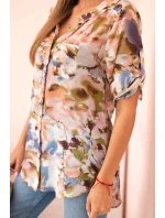 Dámske viskózové tričko s 3/4 rukávmi s akvarelovým vzorom v béžovej farbe Dámske viskózové tričko s 3/4 rukávmi s akvarelovým vzorom v béžovej farbe