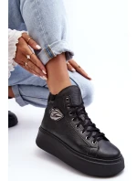 Trampki Damskie Wysokie Na Suwak Lemar Czarne Katerin