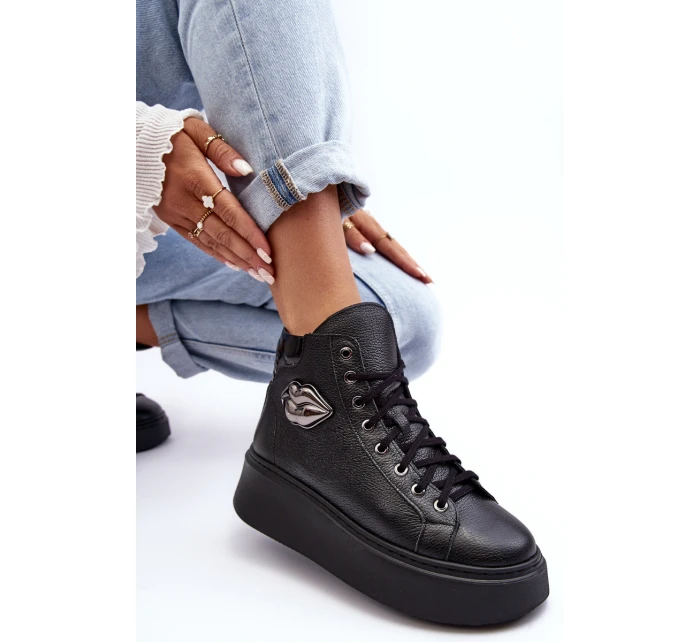 Trampki Damskie Wysokie Na Suwak Lemar Czarne Katerin