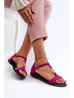 Płaskie Sandały Damskie Ze Złotą Ozdobą Vinceza 17321 Fuksja