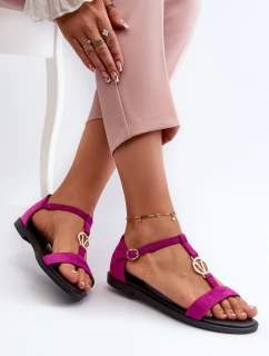 Płaskie Sandały Damskie Ze Złotą Ozdobą Vinceza 17321 Fuksja