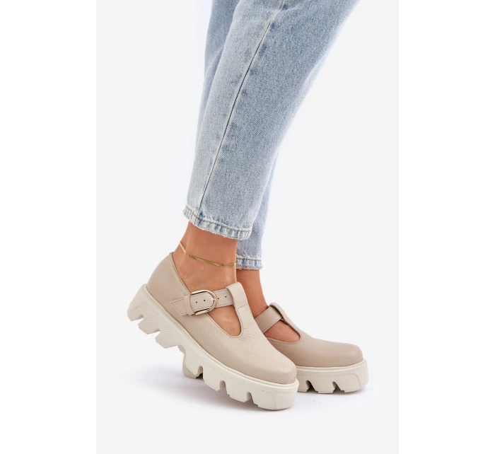 Kožené Polobotky S Přezkou model 21683956 Béžové - Zazoo