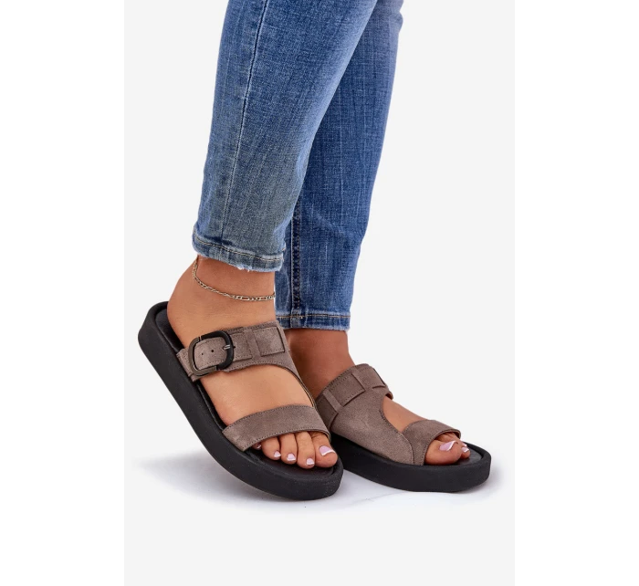 Dámské Semišové Pantofle Na Platformě Hnědé model 21686348 - Zazoo