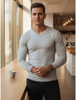 Pánský světle šedý svetr s výstřihem Dstreet model 21979980 - FashionStreet Pánský světle šedý svetr s výstřihem Dstreet model 21979980 - FashionStreet