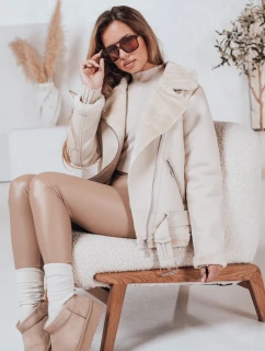 Dámska kožená bunda s ovčou kožušinou NORFDIMA biela FashionStreet TY4735