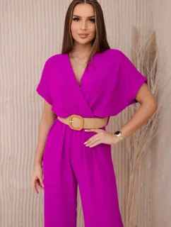 Kombinéza s ozdobným pásom fialová