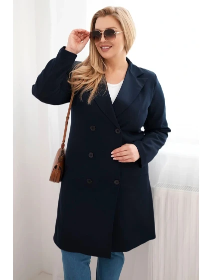 Dámský kabát Plus Size model 21959210 s límcem modrý - K-Fashion