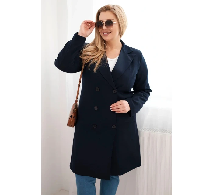 Dámský kabát Plus Size model 21959210 s límcem modrý - K-Fashion