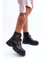 Workery Botki Damskie Z Ozdobą Czarne Toye Workery Botki Damskie Z Ozdobą Czarne Toye