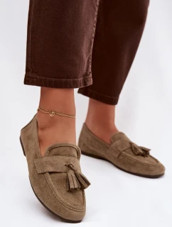 Dámské mokasíny ploché s třásněmi Zelené model 21919083 - Boto