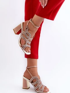 Dámske zdobené sandále na vysokom podpätku D&A Pink