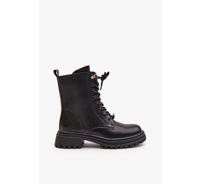 Členkové topánky z eko kože Workery Dámske s príveskami Čierne Rianael