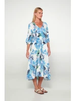 Dámske šaty 20417 Ecru s modrou a zelenou potlačou - Vamp Dámske šaty 20417 Ecru s modrou a zelenou potlačou - Vamp