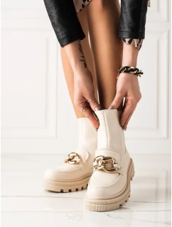 Klasické  kotníčkové boty hnědé dámské na plochém podpatku