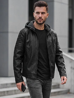 Kurtka męska skórzana ocieplana z kapturem czarna model 22542418 - FashionStreet