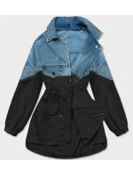 Svetlo modro-čierna voľná džínsová bunda z rôznych spojených materiálov (B9791-5001)